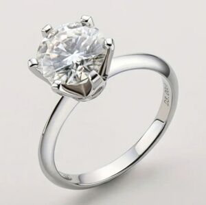 Diamond engagement ring with silver band